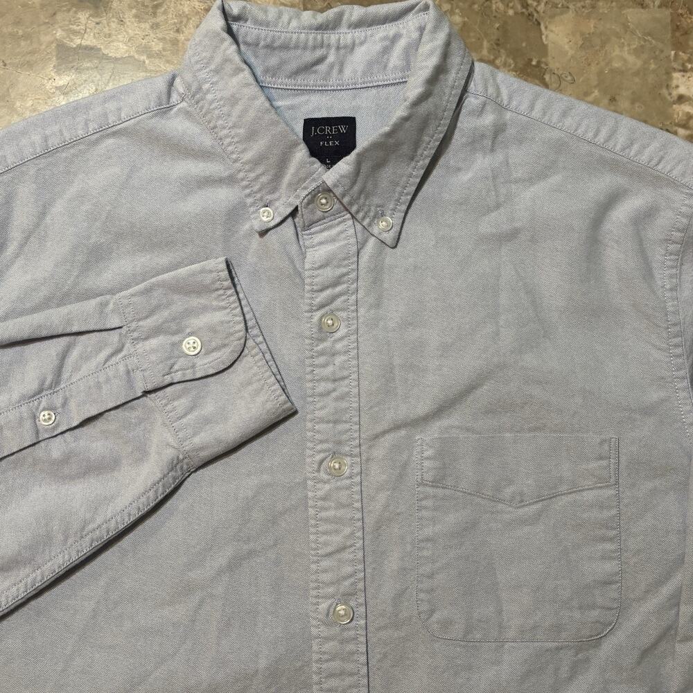 J Crew Shirt Mens Large Blue Cotton Oxford Flex Button Down Woven Stretch